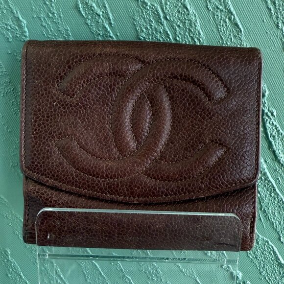 Vintage Chanel Caviar Brown Flap Wallet - Picture 1 of 8